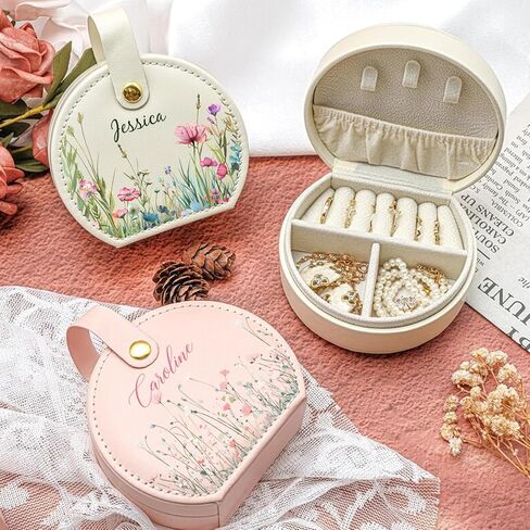 Personalized Monogram Travel Jewelry Box with Name, Women Custom Jewelry Case, Portable Elegant Half-Moon Organizer, Bridesmaid Wedding Bridal Shower Birthday Gifts for Mom Wife Girls in Saudi Arabia