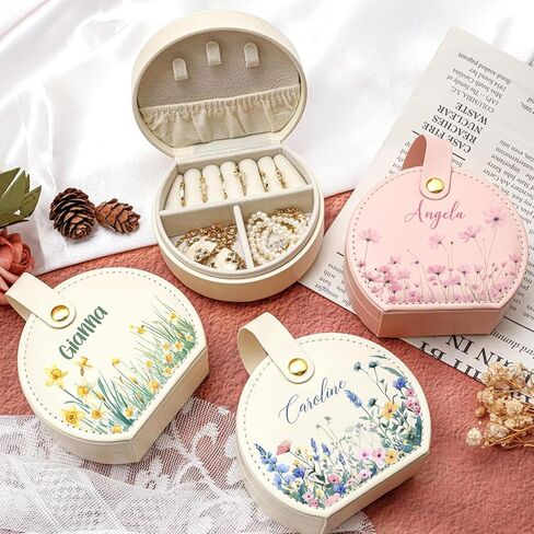 Personalized Monogram Travel Jewelry Box with Name, Women Custom Jewelry Case, Portable Elegant Half-Moon Organizer, Bridesmaid Wedding Bridal Shower Birthday Gifts for Mom Wife Girls in Saudi Arabia