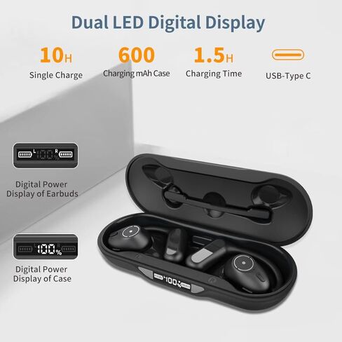 BANIGIPA Open Ear Headphones w/Detachable Boom Mic, True Wireless Earbuds w/DSP Noise Canceling Microphone for Calling, Bluetooth 5.4 Headset w/Charging Case for Office Home Working Traveling-60H in Kuwait
