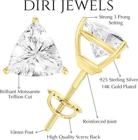 أقراط مسمار Moissanite ، 0.5CT-2CT D Color VVS1 Clarity Moissanite 14K Gold Plated 925 Sterling Silver Moissanite أقراط للنساء in Kuwait