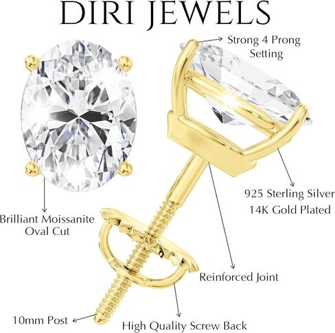 أقراط مسمار Moissanite ، 0.5CT-2CT D Color VVS1 Clarity Moissanite 14K Gold Plated 925 Sterling Silver Moissanite أقراط للنساء in Kuwait