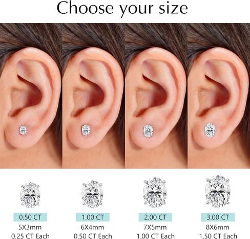 أقراط مسمار Moissanite ، 0.5CT-2CT D Color VVS1 Clarity Moissanite 14K Gold Plated 925 Sterling Silver Moissanite أقراط للنساء in Kuwait