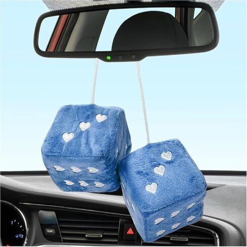2 PCS Fuzzy Plush Dice for Car Rearview Mirror, 3'' Retro Square Heart-Shape Dice Mirror Hanging Ornament, Universal Interior Hanging Dice Decor Accessories for Men Women (Purple) in Saudi Arabia