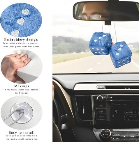 2 PCS Fuzzy Plush Dice for Car Rearview Mirror, 3'' Retro Square Heart-Shape Dice Mirror Hanging Ornament, Universal Interior Hanging Dice Decor Accessories for Men Women (Purple) in Saudi Arabia