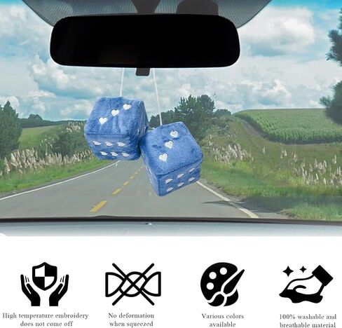 2 PCS Fuzzy Plush Dice for Car Rearview Mirror, 3'' Retro Square Heart-Shape Dice Mirror Hanging Ornament, Universal Interior Hanging Dice Decor Accessories for Men Women (Purple) in Saudi Arabia