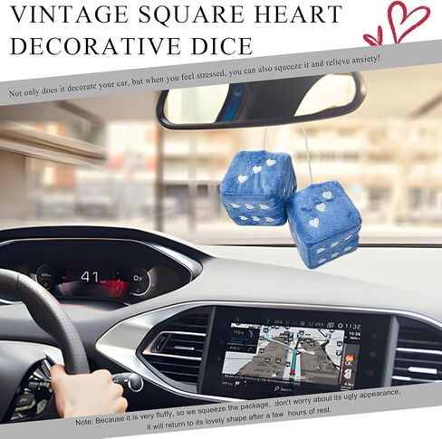 2 PCS Fuzzy Plush Dice for Car Rearview Mirror, 3'' Retro Square Heart-Shape Dice Mirror Hanging Ornament, Universal Interior Hanging Dice Decor Accessories for Men Women (Purple) in Saudi Arabia