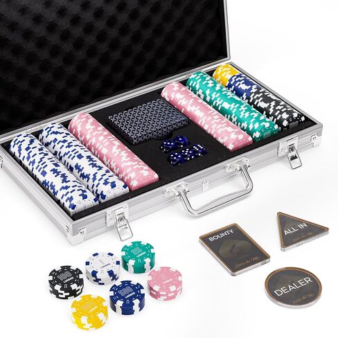 300Pcs Poker Chips Set for Texas Holdem,Blackjack, Tournaments with Aluminum Case,2 Decks of Cards, Dealer, Small Blind, Big Blind Buttons and 5 Dice,11.5 Gram in Saudi Arabia