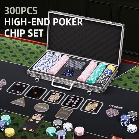 300Pcs Poker Chips Set for Texas Holdem,Blackjack, Tournaments with Aluminum Case,2 Decks of Cards, Dealer, Small Blind, Big Blind Buttons and 5 Dice,11.5 Gram in Saudi Arabia