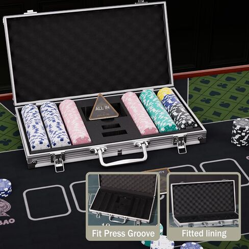 300Pcs Poker Chips Set for Texas Holdem,Blackjack, Tournaments with Aluminum Case,2 Decks of Cards, Dealer, Small Blind, Big Blind Buttons and 5 Dice,11.5 Gram in Saudi Arabia