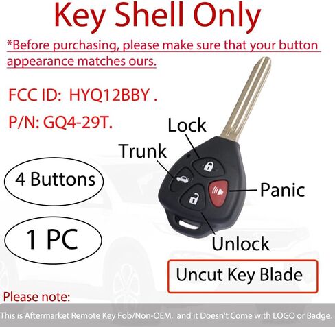 MechanMagic Key Fob Shell Case Compatible with Toyota Camry Corolla Venza Avalon 2007 2008 2009 2010 2011 2012 2013 Keyless Entry Remote Control Key Pad Cover HYQ12BBY GQ4-29T in Saudi Arabia