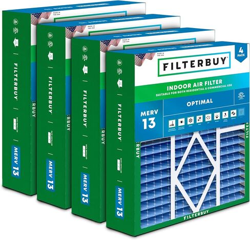 مرشح هواء Filterbuy 20x20x5 MERV 13 الدفاع الأمثل (4 عبوات)، استبدال مرشحات هواء فرن HVAC AC المطوية لشبكة عودة هانيويل FC40R1003 (الحجم الفعلي: 18.38 × 18.38 × 3.69 بوصة) in Saudi Arabia