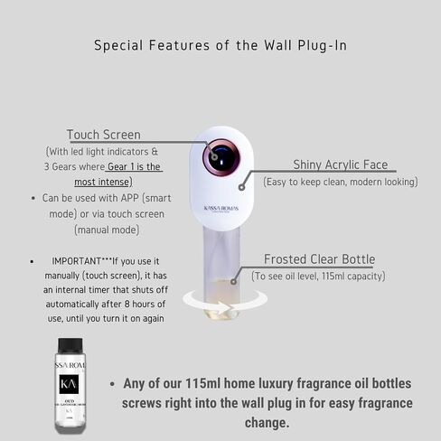 S910 Smart Scent Diffuser - Modern Design, Shiny Acrylic Material, LED Light, Cold Air Diffusion, Bluetooth App Controlled, Touch Screen (White with Rose Gold Ring) in Saudi Arabia