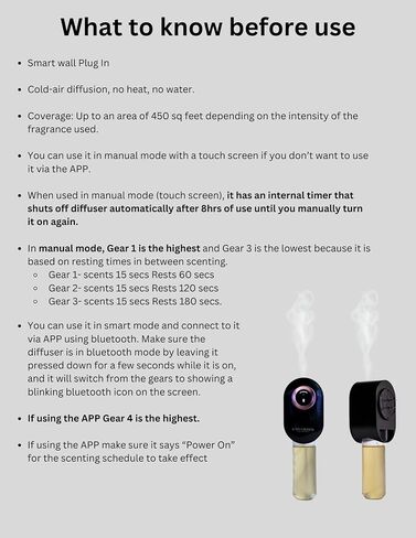 S910 Smart Scent Diffuser - التصميم الحديث ، مادة أكريليك لامعة ، ضوء LED ، نشر الهواء البارد ، تطبيق Bluetooth الذي يتم التحكم فيه ، شاشة تعمل باللمس (أبيض مع خاتم الذهب الوردي) in Kuwait