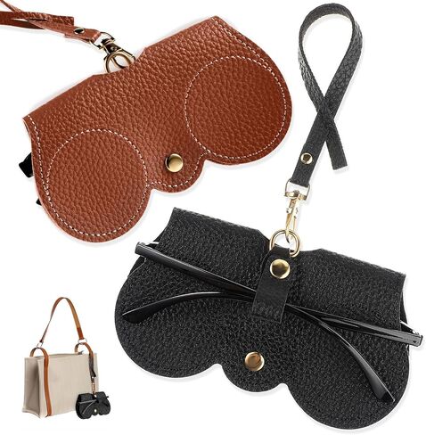 2 Pcs Soft Leather Sunglasses Bag Soft Felt Eyeglass Storage Cases Holder Portable Outdoor Travel Glasses Case Slim Sunglasses Organizer Cases with Wristlet Strap for Women Men in Saudi Arabia