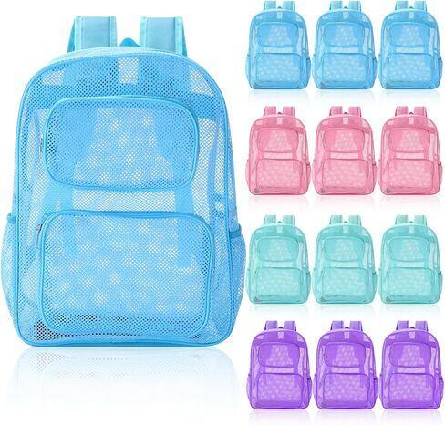 12 Pcs Mesh Backpacks Bulk 17 Inch Heavy Duty School Backpacks for Sports Travel Donation Charities(Black) in Saudi Arabia