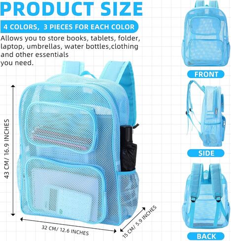 12 Pcs Mesh Backpacks Bulk 17 Inch Heavy Duty School Backpacks for Sports Travel Donation Charities(Black) in Saudi Arabia