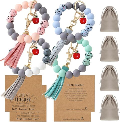 LYART 2Set Teacher Appreciation Bracelets Keychains Gifts in Bulk for Women, with Thank You Message Cards from Student, Silicone Teacher Bracelet Jewelry for Women in Kuwait