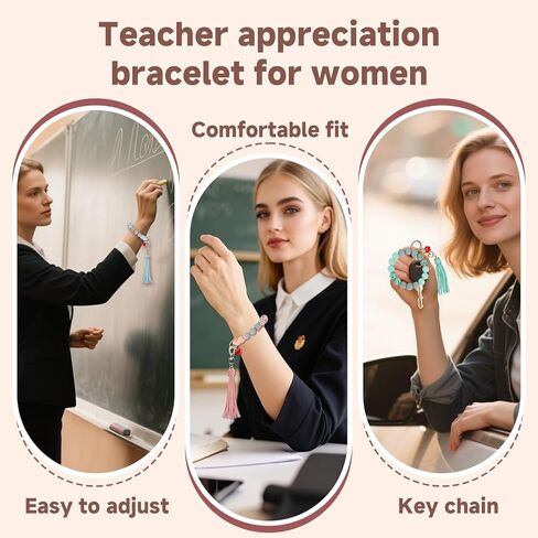 LYART 2Set Teacher Appreciation Bracelets Keychains Gifts in Bulk for Women, with Thank You Message Cards from Student, Silicone Teacher Bracelet Jewelry for Women in Kuwait
