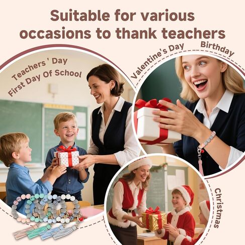 LYART 2Set Teacher Appreciation Bracelets Keychains Gifts in Bulk for Women, with Thank You Message Cards from Student, Silicone Teacher Bracelet Jewelry for Women in Kuwait