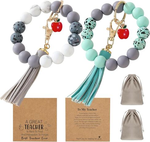 LYART 2Set Teacher Appreciation Bracelets Keychains Gifts in Bulk for Women, with Thank You Message Cards from Student, Silicone Teacher Bracelet Jewelry for Women in Kuwait
