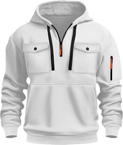 Men's Fashion Hoodies & Sweatshirts Quarter-Zip Drawstring Hooded Shirts Causal Long Sleeve Tactical Cargo Pullover in Saudi Arabia