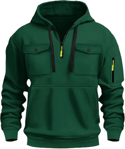 Men's Fashion Hoodies & Sweatshirts Quarter-Zip Drawstring Hooded Shirts Causal Long Sleeve Tactical Cargo Pullover in Saudi Arabia