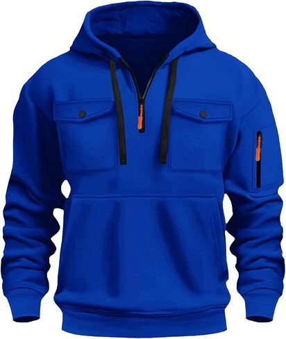 Men's Fashion Hoodies & Sweatshirts Quarter-Zip Drawstring Hooded Shirts Causal Long Sleeve Tactical Cargo Pullover in Saudi Arabia