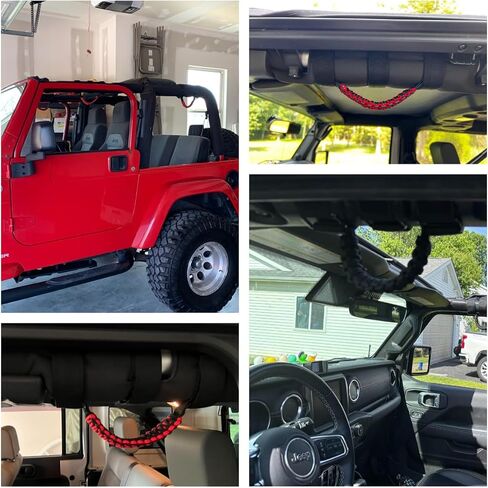 Heavy-Duty Roll Bar Grab Handles for Jepp Wrangler JK JL TJ & Gladiator 1996-2023 - No Drill Overhead Assist with Quick Release, for Off-Road & Easy Entry (4 Pack, Red) in Saudi Arabia