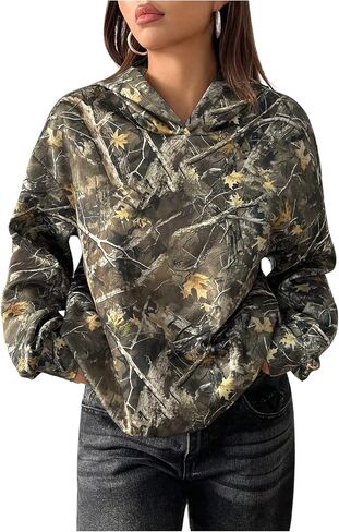 Women's Y2k Camo Hoodie Vintage Long Sleeve Loose Pullover Tops Hooded Sweatshirt Jackets Streetwear in Saudi Arabia