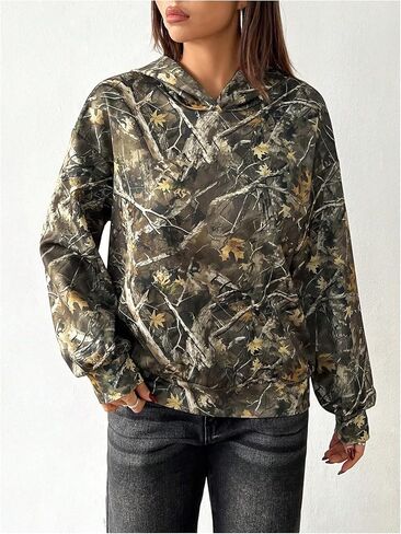Women's Y2k Camo Hoodie Vintage Long Sleeve Loose Pullover Tops Hooded Sweatshirt Jackets Streetwear in Saudi Arabia