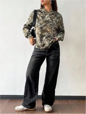 Women's Y2k Camo Hoodie Vintage Long Sleeve Loose Pullover Tops Hooded Sweatshirt Jackets Streetwear in Saudi Arabia