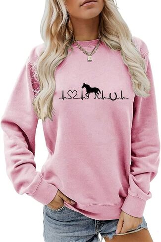 MEKOTSK Horse Sweatshirt for Women Cute Heartbeat Graphic Shirts Long Sleeve Crew Neck Pullover Tops Horse Lover Gifts in Saudi Arabia