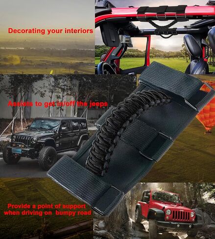 Heavy-Duty Roll Bar Grab Handles for Jepp Wrangler JK JL TJ & Gladiator 1996-2023 - No Drill Overhead Assist with Quick Release, for Off-Road & Easy Entry (4 Pack, Red) in Saudi Arabia