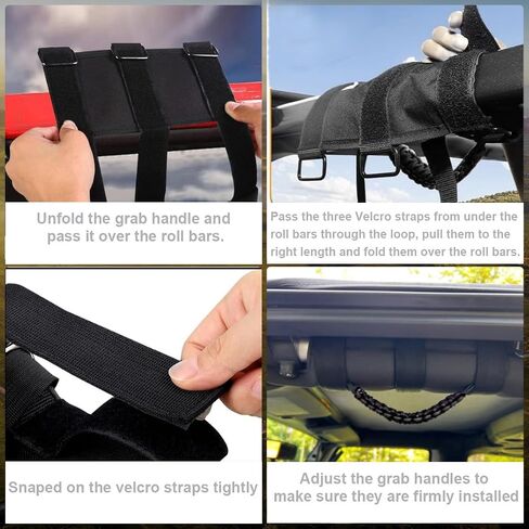 Heavy-Duty Roll Bar Grab Handles for Jepp Wrangler JK JL TJ & Gladiator 1996-2023 - No Drill Overhead Assist with Quick Release, for Off-Road & Easy Entry (4 Pack, Red) in Saudi Arabia