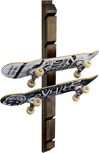 MyGift Modern Wall Mounted Rustic Burnt Solid Wood Skateboard Display Rack, Hanging Longboard Storage Organizer with Diagonal Cutout Slots, Holds 6 Boards in Saudi Arabia