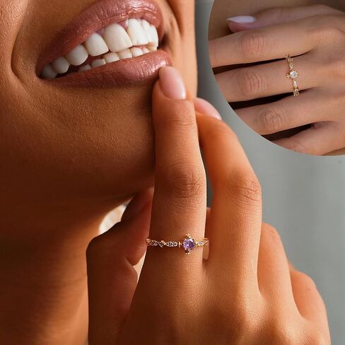 Birthstone Rings هدايا عيد ميلاد للنساء هدايا في سن المراهقة أشياء عصرية لذيذ 14 كيلو الذهب مطلي بخلاف تشيك تشيكليتر in Saudi Arabia