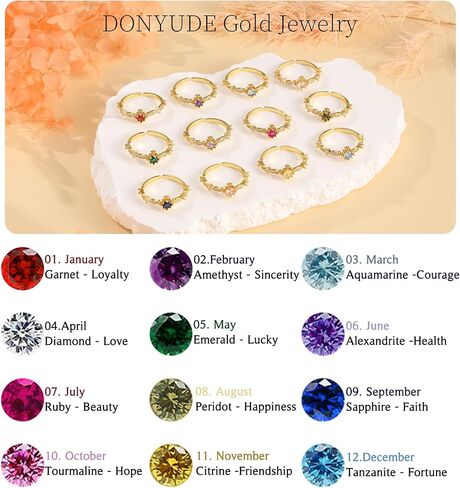 Birthstone Rings هدايا عيد ميلاد للنساء هدايا في سن المراهقة أشياء عصرية لذيذ 14 كيلو الذهب مطلي بخلاف تشيك تشيكليتر in Saudi Arabia