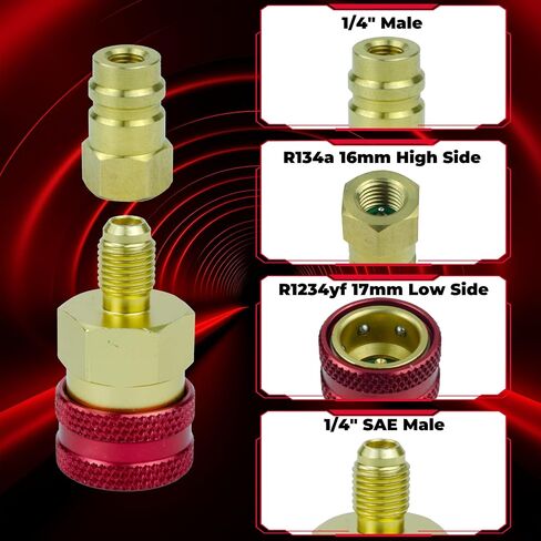 R134a to R1234yf Quick Coupler Adapter, Car Refrigerant Adapter Kit, High and Low Pressure Fittings for Evacuation and Recharging of R1234yf Automotive Air Conditioning Systems, Set of 2 in Saudi Arabia