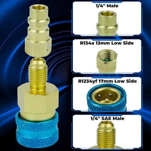R134a to R1234yf Quick Coupler Adapter, Car Refrigerant Adapter Kit, High and Low Pressure Fittings for Evacuation and Recharging of R1234yf Automotive Air Conditioning Systems, Set of 2 in Saudi Arabia