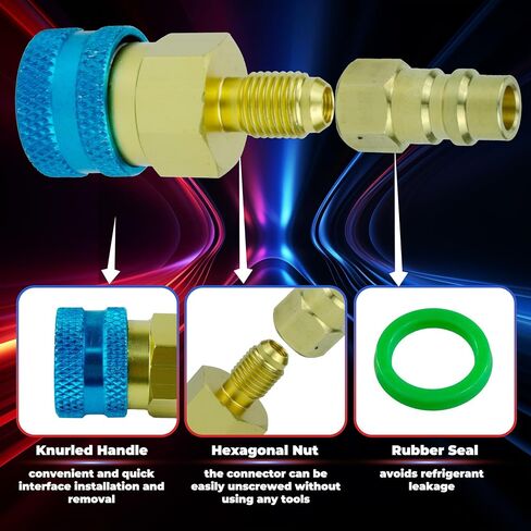 R134a to R1234yf Quick Coupler Adapter, Car Refrigerant Adapter Kit, High and Low Pressure Fittings for Evacuation and Recharging of R1234yf Automotive Air Conditioning Systems, Set of 2 in Saudi Arabia