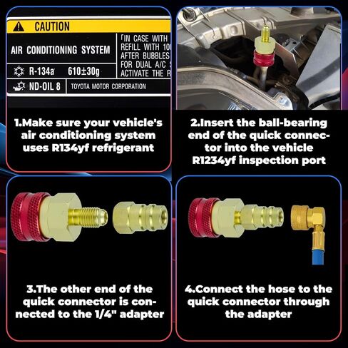 R134a to R1234yf Quick Coupler Adapter, Car Refrigerant Adapter Kit, High and Low Pressure Fittings for Evacuation and Recharging of R1234yf Automotive Air Conditioning Systems, Set of 2 in Saudi Arabia