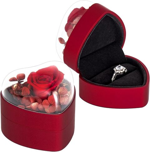 Engagement Ring Box for Proposal Promise, Eternal Flowers Rose Gifts for Valentines' Day, Heart Shaped Red Ring Box in Kuwait