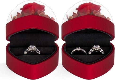 Engagement Ring Box for Proposal Promise, Eternal Flowers Rose Gifts for Valentines' Day, Heart Shaped Red Ring Box in Kuwait