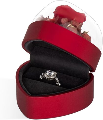 Engagement Ring Box for Proposal Promise, Eternal Flowers Rose Gifts for Valentines' Day, Heart Shaped Red Ring Box in Kuwait