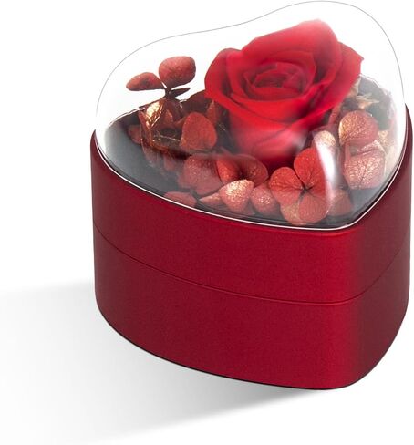 Engagement Ring Box for Proposal Promise, Eternal Flowers Rose Gifts for Valentines' Day, Heart Shaped Red Ring Box in Kuwait