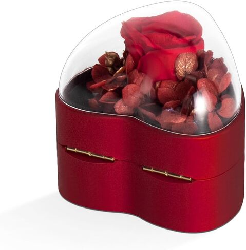 Engagement Ring Box for Proposal Promise, Eternal Flowers Rose Gifts for Valentines' Day, Heart Shaped Red Ring Box in Kuwait