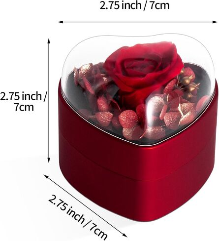 Engagement Ring Box for Proposal Promise, Eternal Flowers Rose Gifts for Valentines' Day, Heart Shaped Red Ring Box in Kuwait