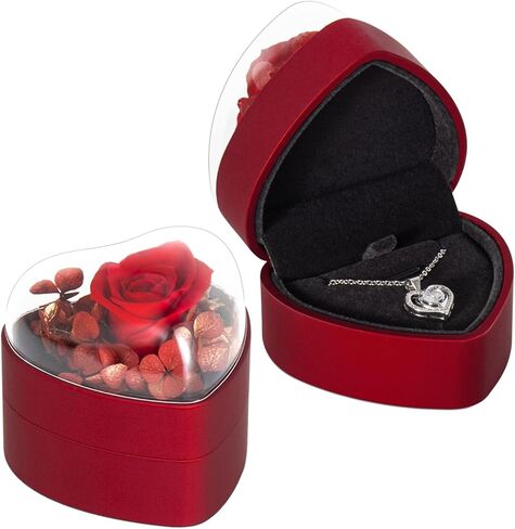 Engagement Ring Box for Proposal Promise, Eternal Flowers Rose Gifts for Valentines' Day, Heart Shaped Red Ring Box in Kuwait