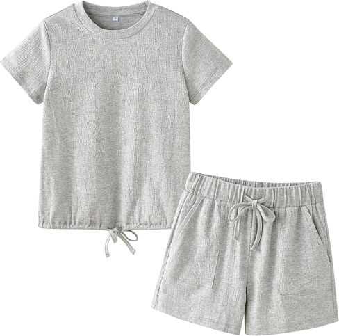 Girls 2 Piece Outfits Girl Summer Clothes Kids Sport T Shirts and Shorts girls' Clothing Sets 5-14 Years in Kuwait