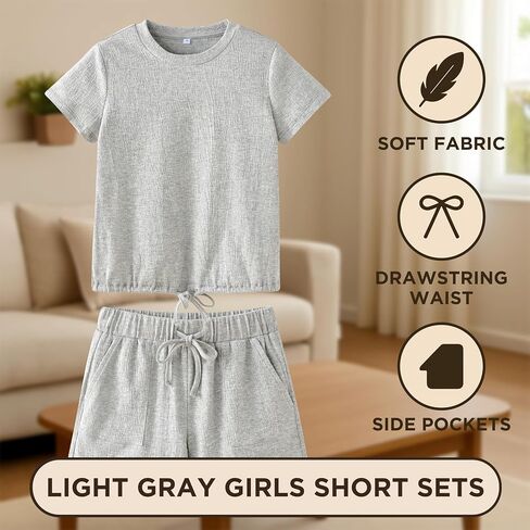 Girls 2 Piece Outfits Girl Summer Clothes Kids Sport T Shirts and Shorts girls' Clothing Sets 5-14 Years in Kuwait